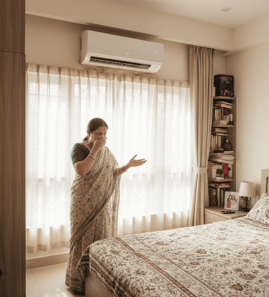 Air conditioner releasing bad smell when turned on in a Kolkata home
