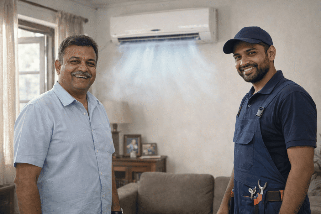 AC cooling restored after compressor repair in Kolkata home