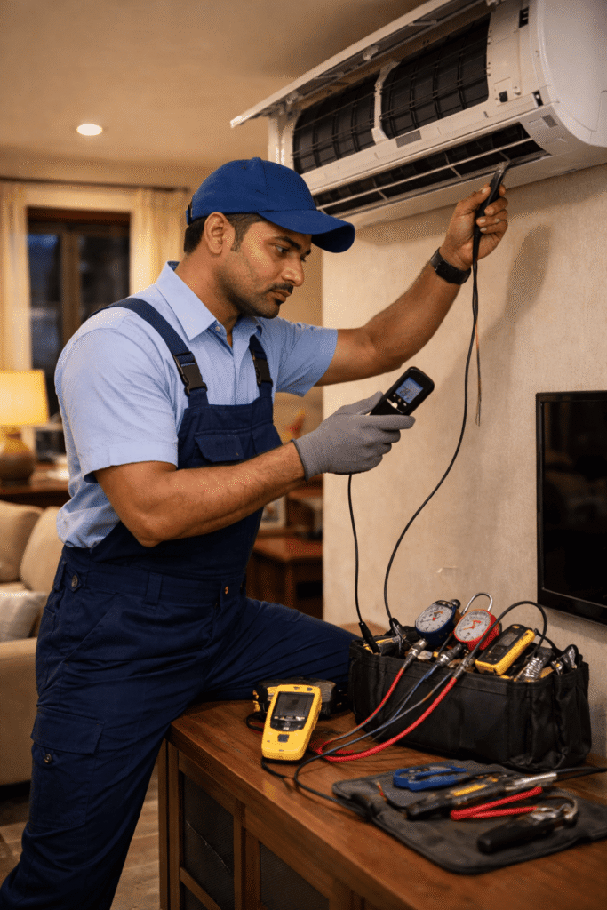 AC cooling suddenly stopped inspection by expert technician at home in Kolkata