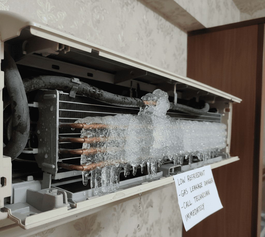 AC gas leakage causing poor cooling in a Kolkata home during peak summer.