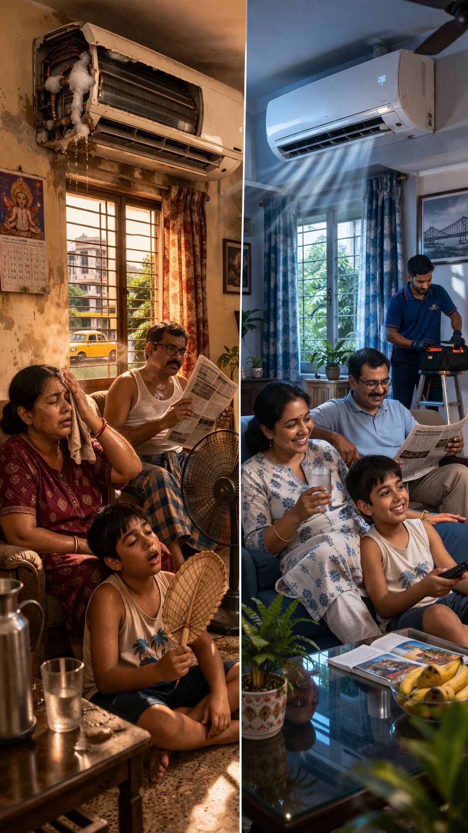 Split AC gas leak problem and repair service in Kolkata home with technician fixing cooling issue