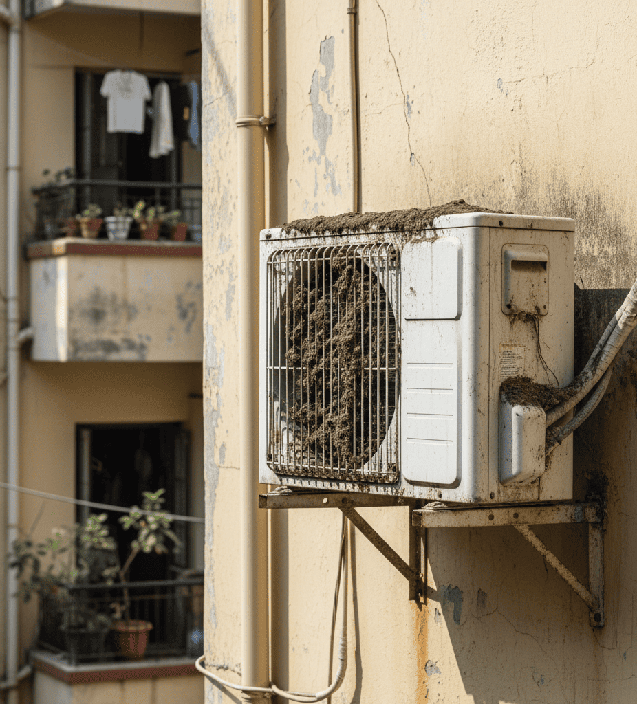 Dirty AC outdoor unit in Kolkata causing poor cooling performance