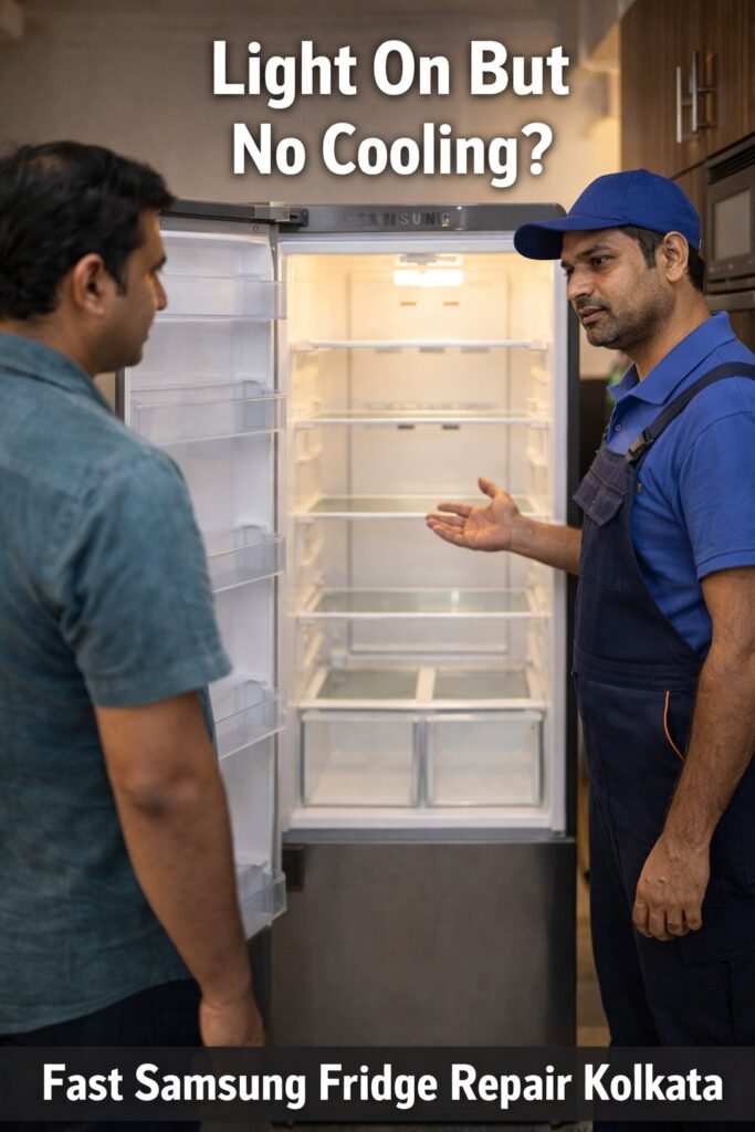 Samsung refrigerator light on but not cooling problem technician inspection in Kolkata