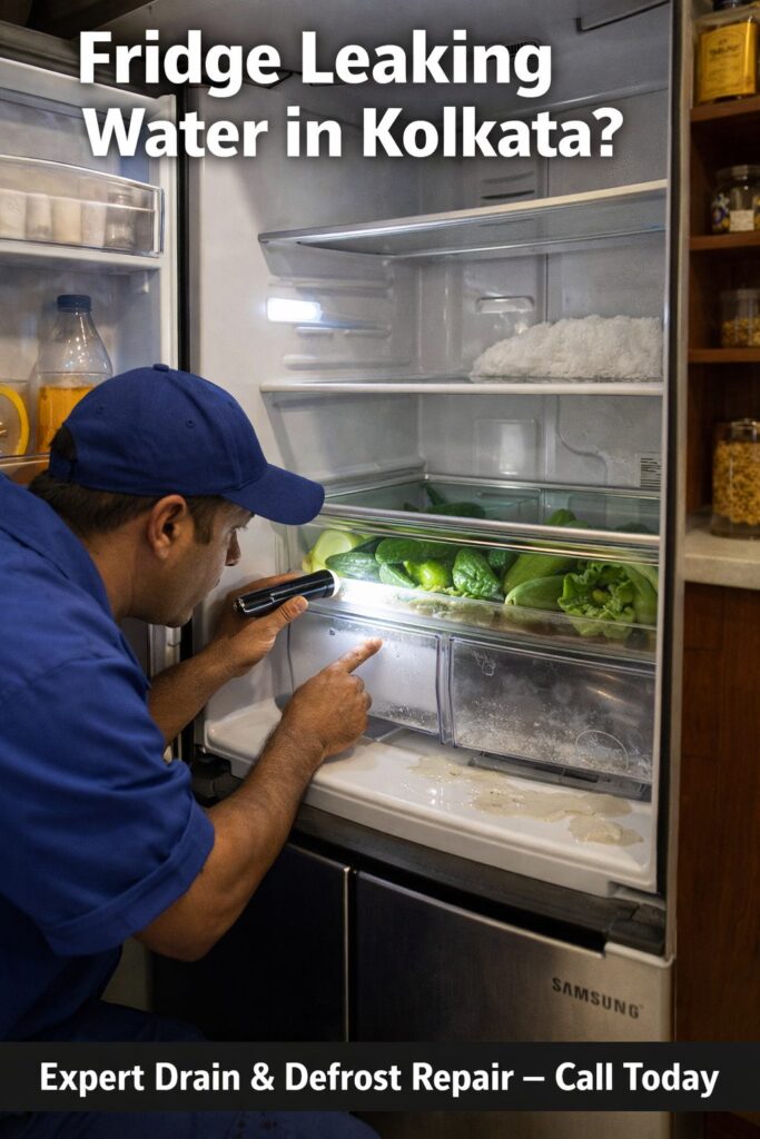 Samsung fridge drain blockage causing water leakage in Kolkata