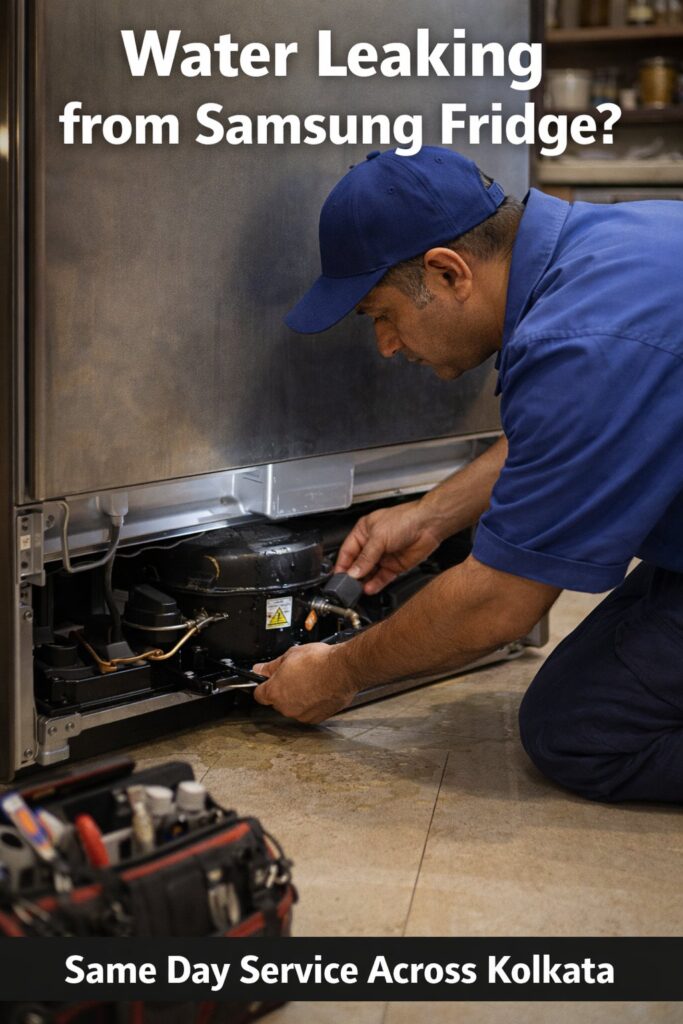 Samsung refrigerator drain pan overflow water leakage repair Kolkata