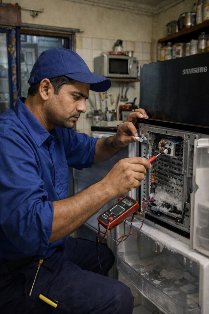 Technician repairing Samsung fridge not cooling issue in Kolkata