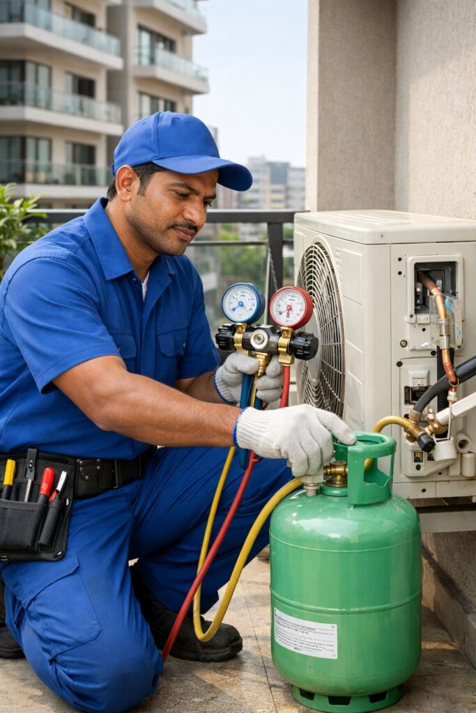 AC gas refill service in Madhapur Hyderabad by professional technician