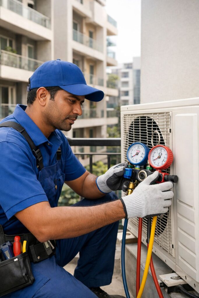 AC refrigerant pressure check service Madhapur Hyderabad