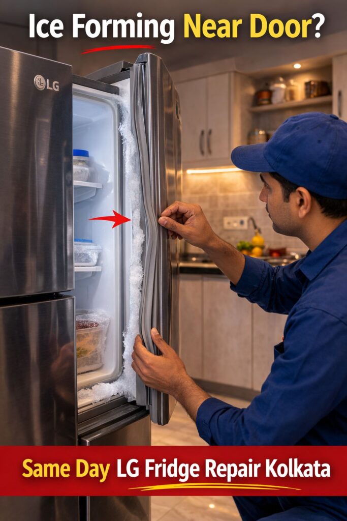 LG refrigerator freezer door gasket air leakage causing ice formation in Kolkata