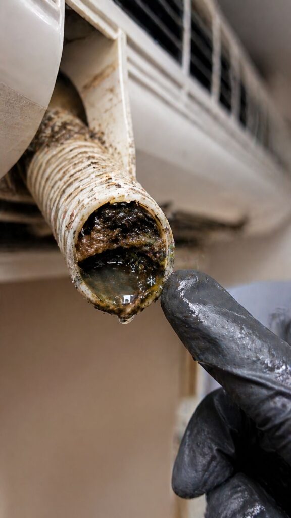 blocked AC drain pipe causing water leakage problem Hyderabad