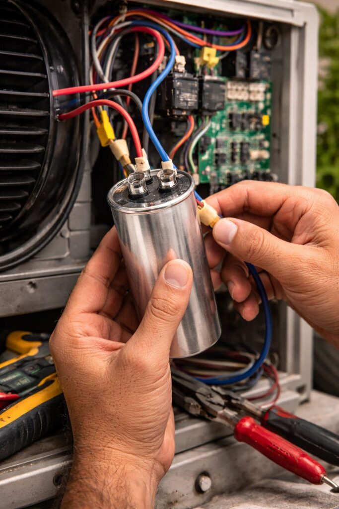 AC capacitor replacement to fix not working or tripping issue