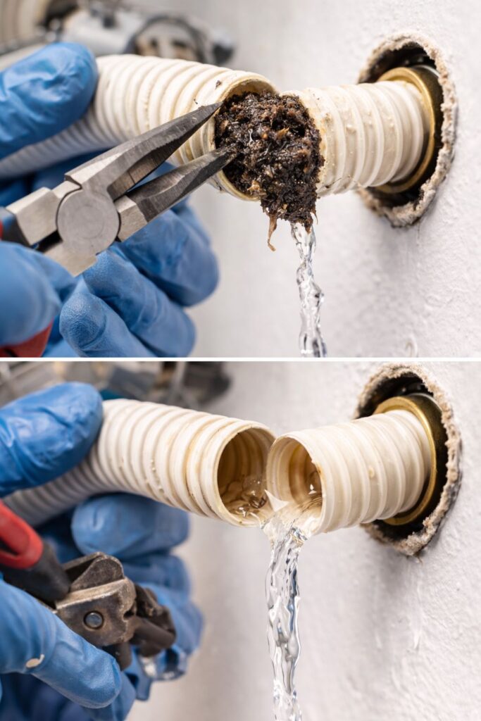 AC drain pipe cleaning to fix indoor unit water leakage problem