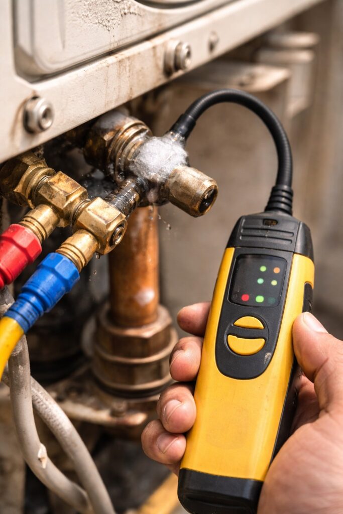 AC gas leakage detection before Voltas AC gas filling Hyderabad service