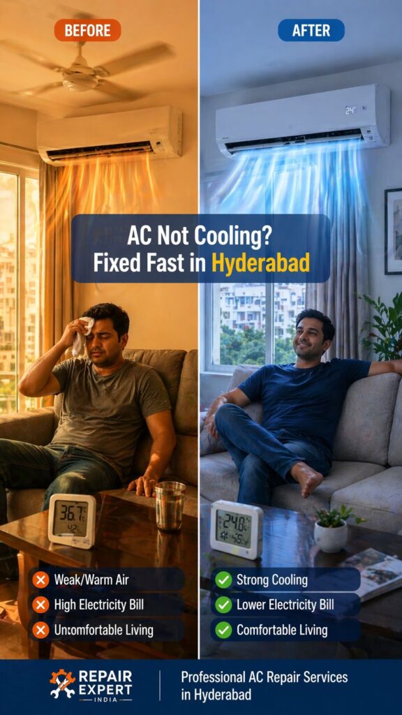 AC not cooling Hyderabad before and after room temperature comparison
