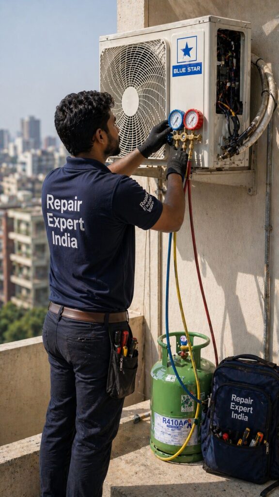 Blue Star AC gas filling Hyderabad outdoor unit refill service