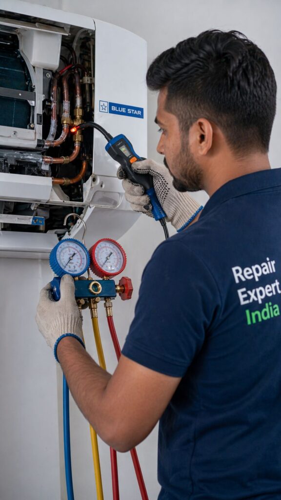 Blue Star AC gas filling Hyderabad leak detection and repair service