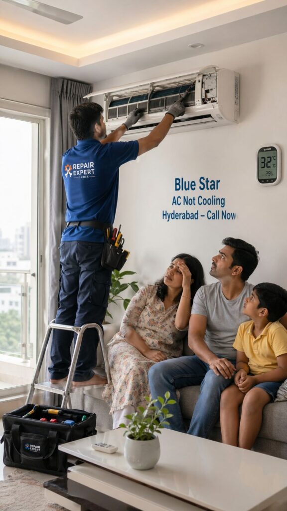Blue Star AC not cooling Hyderabad technician repairing split AC in home