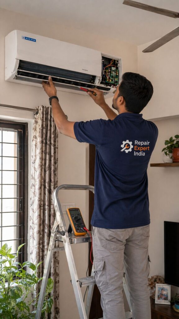 Blue Star AC repair Hyderabad technician fixing PCB and wiring issue