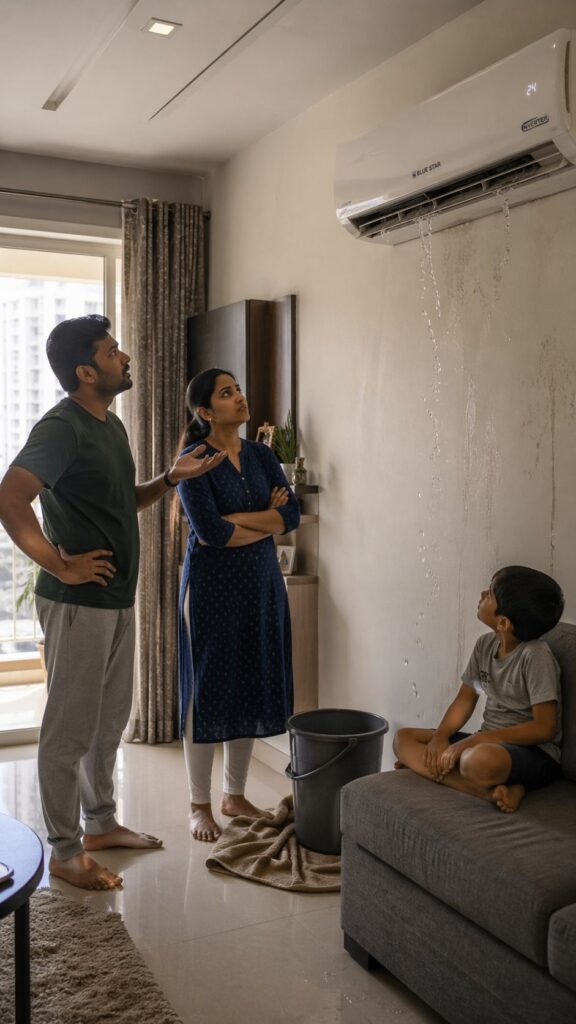 Blue Star AC water leakage Hyderabad indoor unit dripping water in home