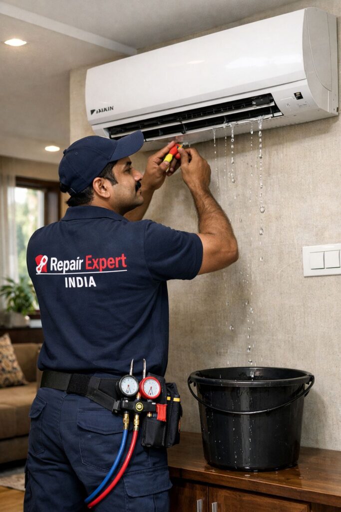 Daikin AC water leakage repair in Hyderabad home by technician