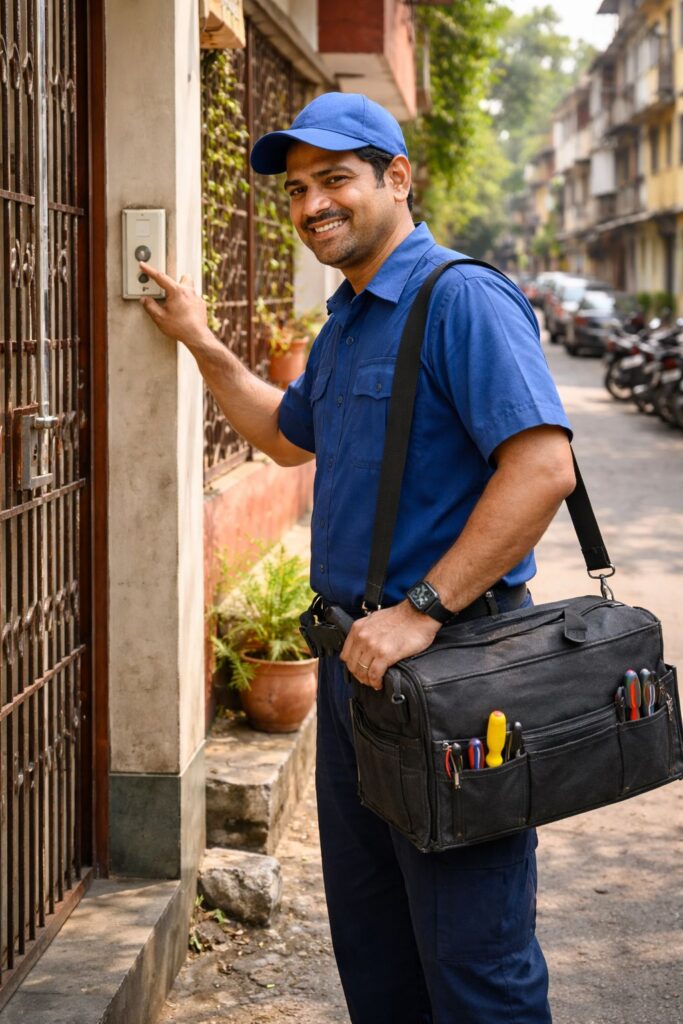 Doorstep fridge repair technician arriving in Behala Kolkata