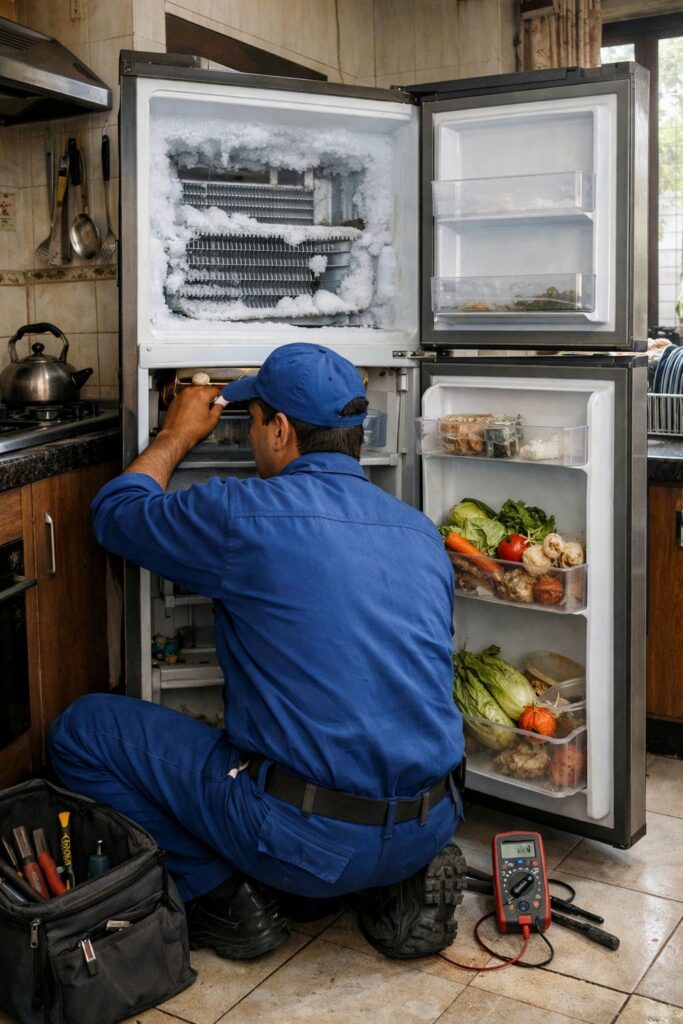 Double door fridge repair Behala technician fixing cooling problem at home