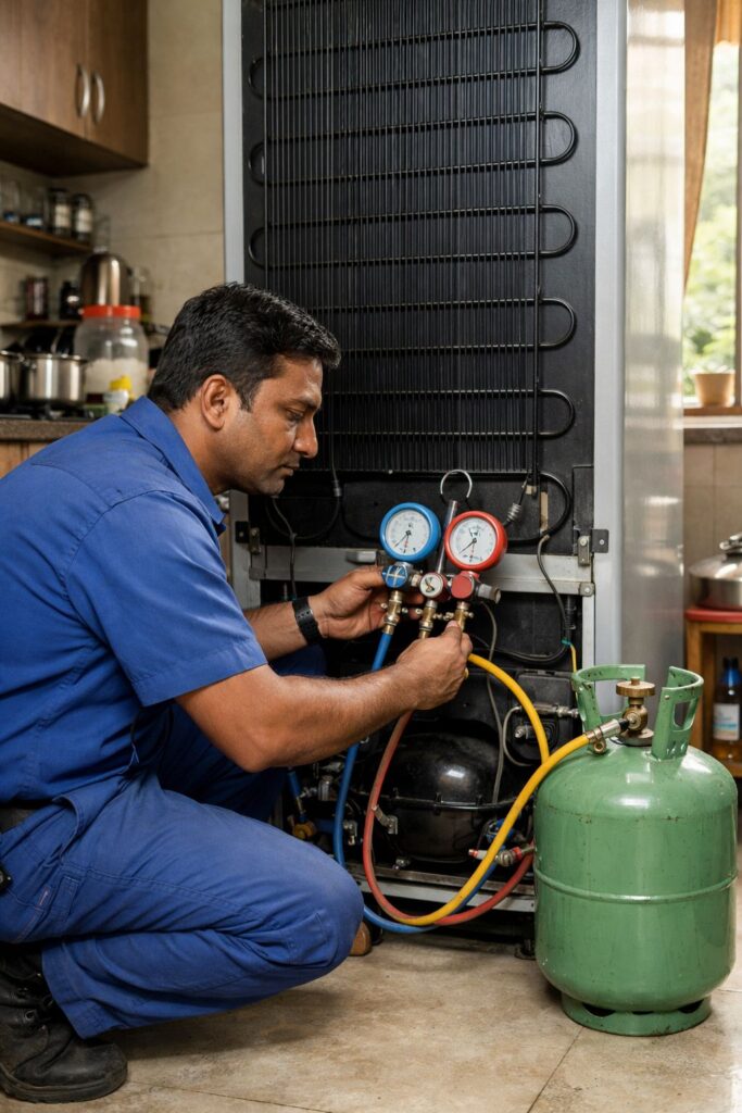 Fridge gas refill in Jadavpur Kolkata technician refilling refrigerator gas at home