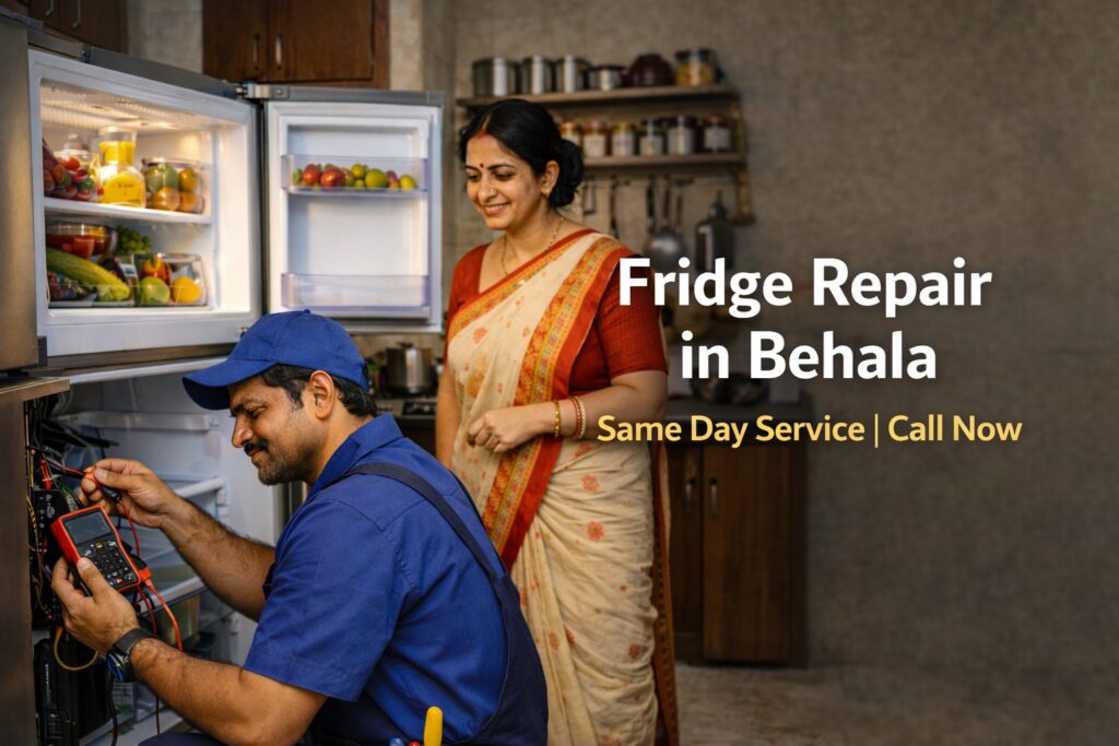 Fridge repair technician in Behala Kolkata repairing refrigerator at home