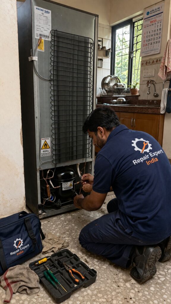 fridge repair service in salt lake bd block kolkata technician repairing compressor at home