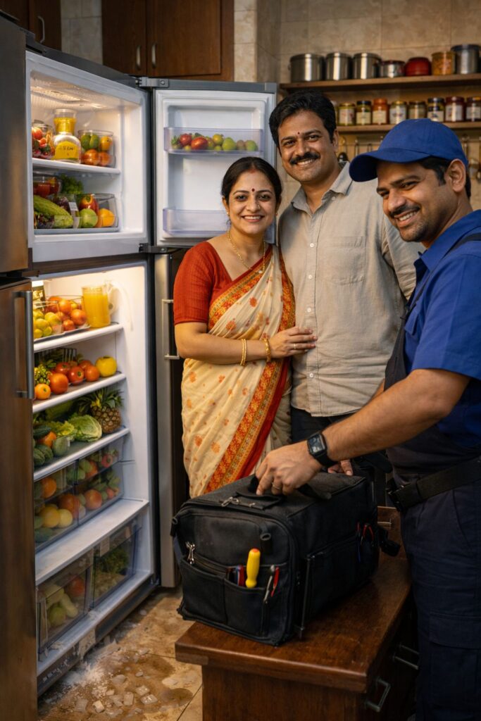Happy family after fridge repair service in Behala Kolkata