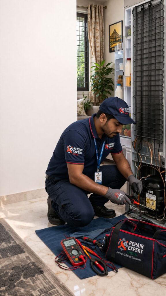 LG fridge repair technician providing home service in Kolkata fixing refrigerator cooling issue