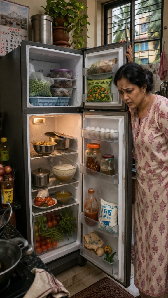 Panasonic fridge not cooling properly in Kolkata home kitchen with spoiled food