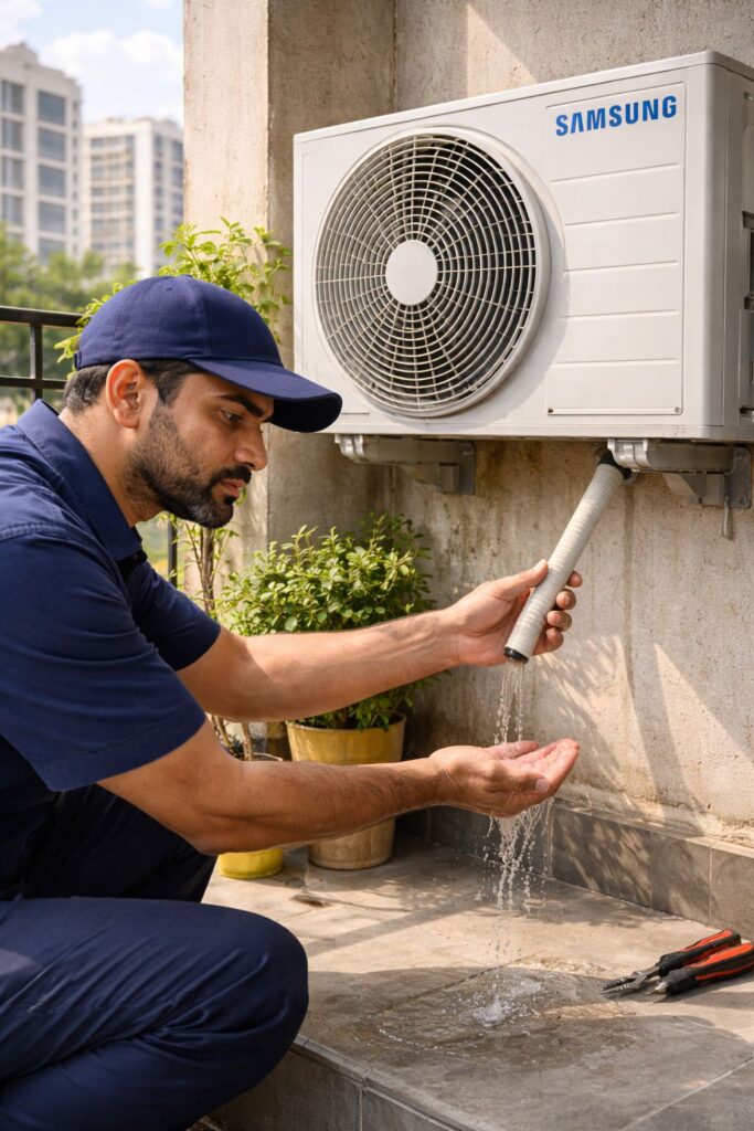 Samsung AC water leakage repair service in Hyderabad by technician