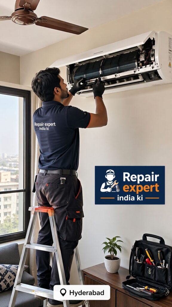 Samsung AC noise problem repair Hyderabad technician checking indoor unit fan and loose parts