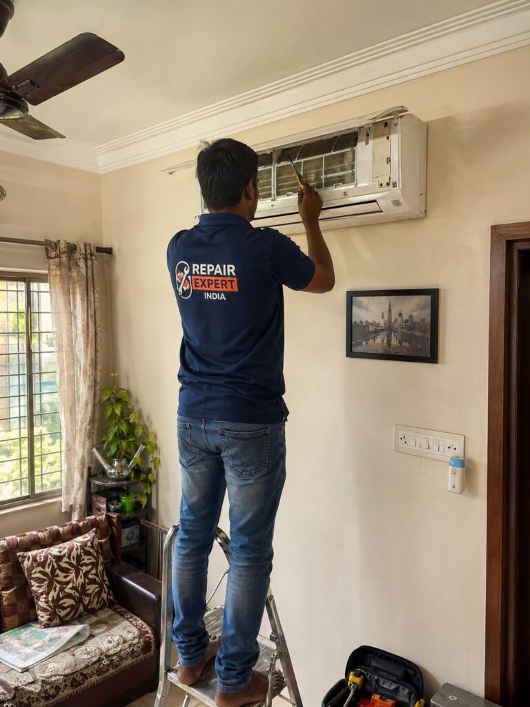 Technician fixing Samsung AC not cooling Kolkata issue at home with expert repair service near me