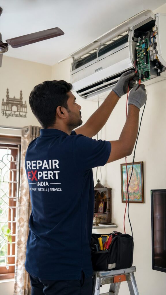 Samsung AC not working Hyderabad technician repairing PCB fault inside indoor unit