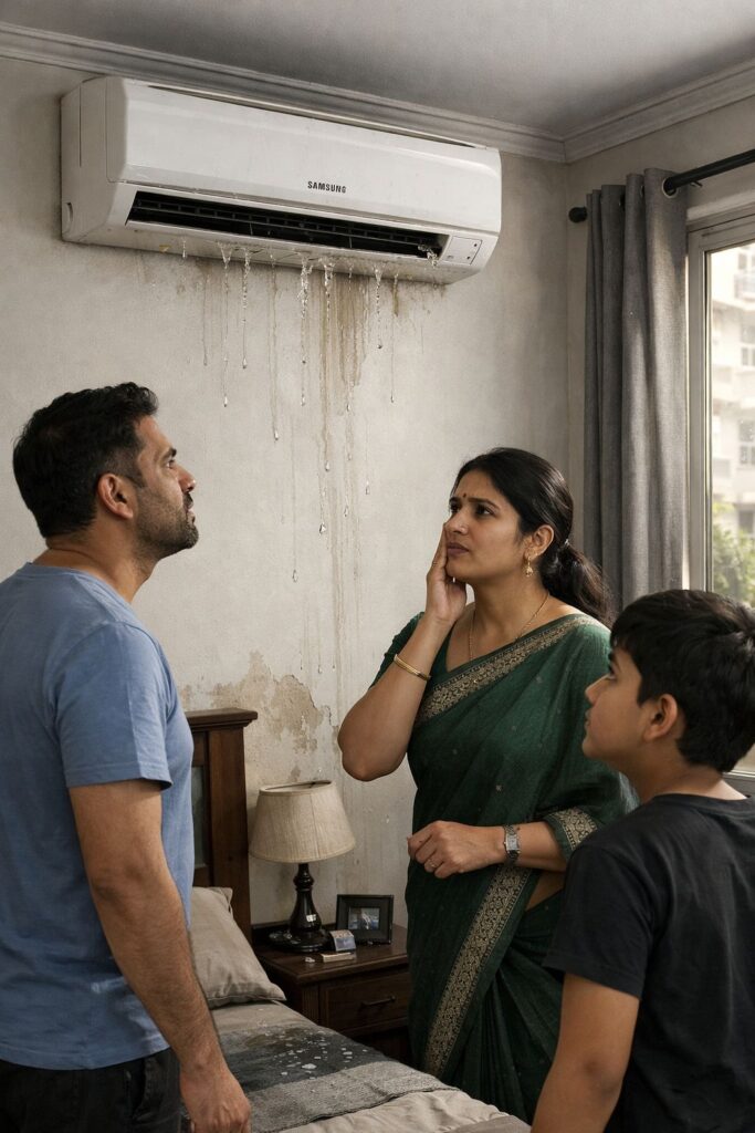 Samsung AC water leakage in Hyderabad home with indoor unit dripping water
