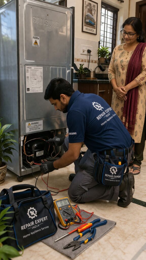 Samsung fridge repair technician fixing refrigerator at home in Kolkata