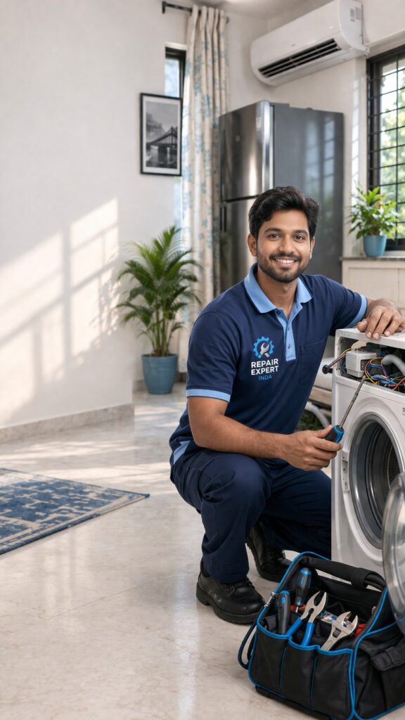 Smiling appliance repair technician in Kolkata providing AC fridge and washing machine repair service